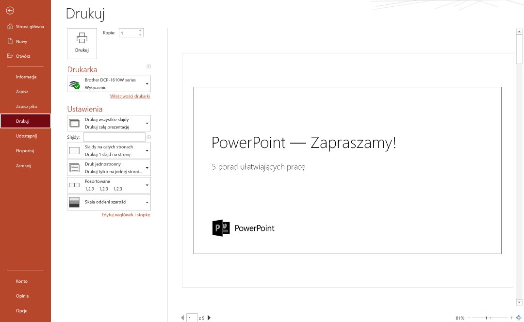 wydruk prezentacji powerpoint